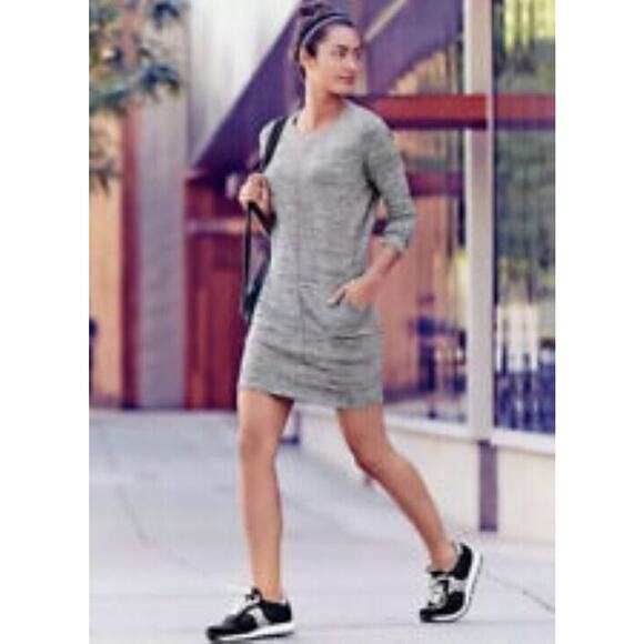 ATHLETA Destiny Techie Dress Size Small Gray Pockets Round Neck Long Sleeve - Picture 2 of 11